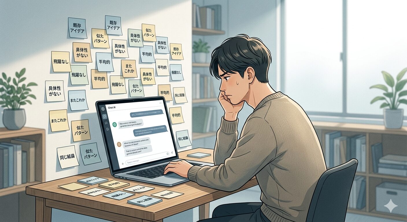 ChatGPTで似たような案しか出ず悩むイメージ